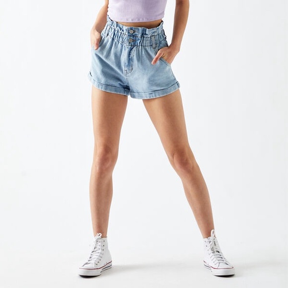 PacSun Abbie Blue Paperbag Denim Shorts - Picture 3 of 6